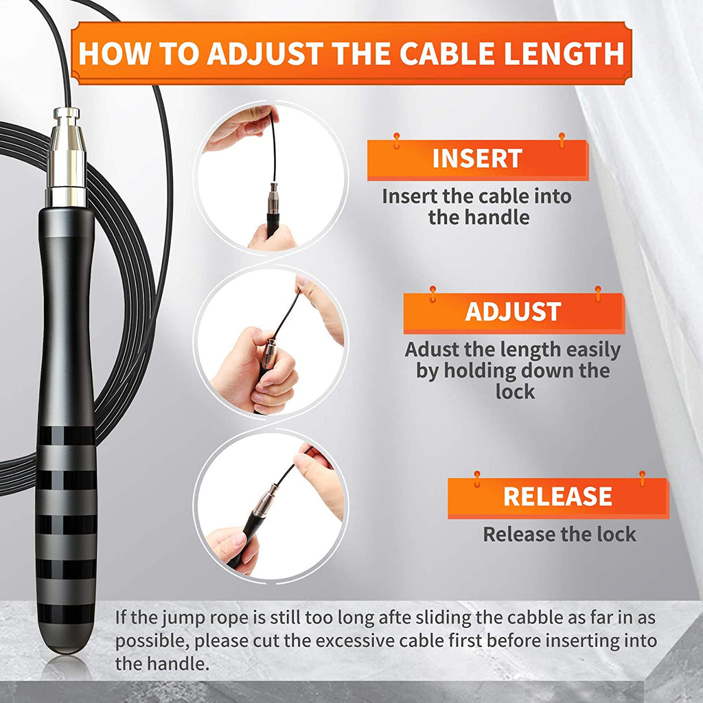 Jump Rope, High Speed Skipping Rope Tangle-Free with Self-Locking Screw-Free Design Weighted Non-Slip Handle with 2 Adjustable Rope Cables Workout for Fitness, Crossfit & Home Exercise